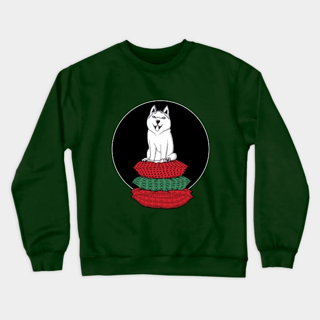 Cute White Husky Christmas colors Crewneck Sweatshirt by Snowflake